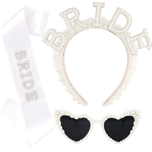 Bride Headband, Heart-Shaped Sunglasses & Sash