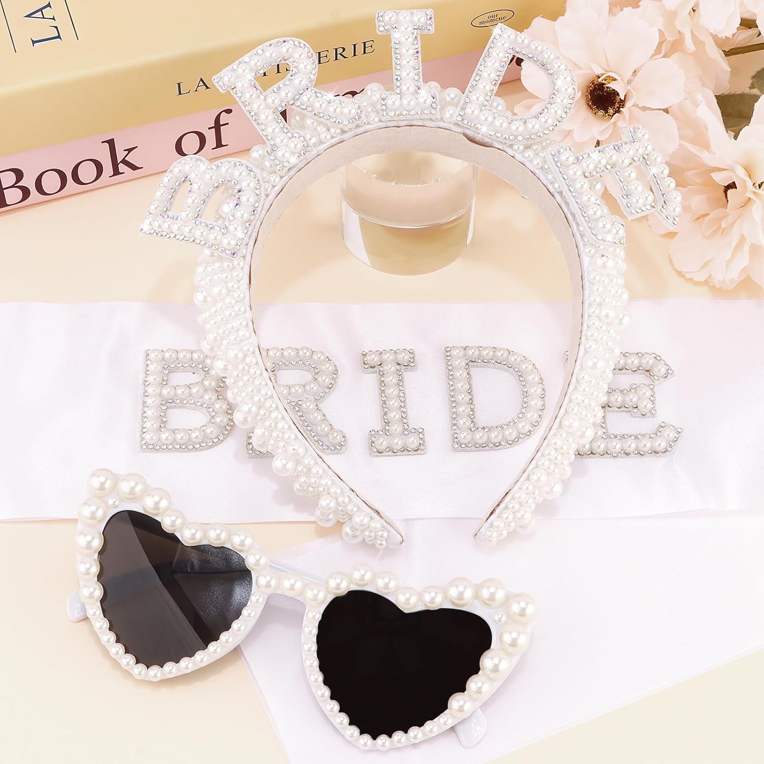Bride Headband, Heart-Shaped Sunglasses & Sash