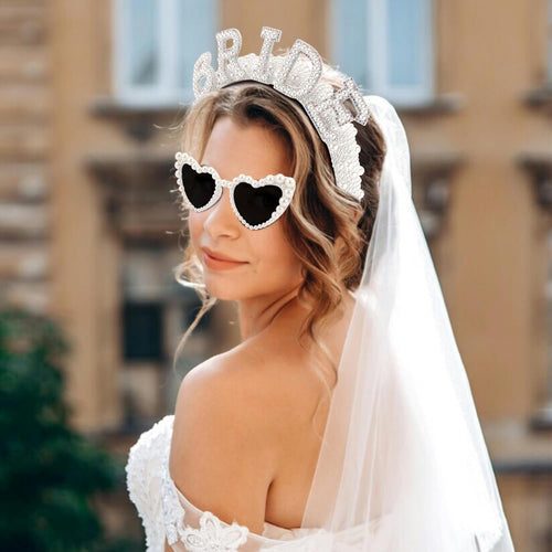 Bride Headband, Heart-Shaped Sunglasses & Sash