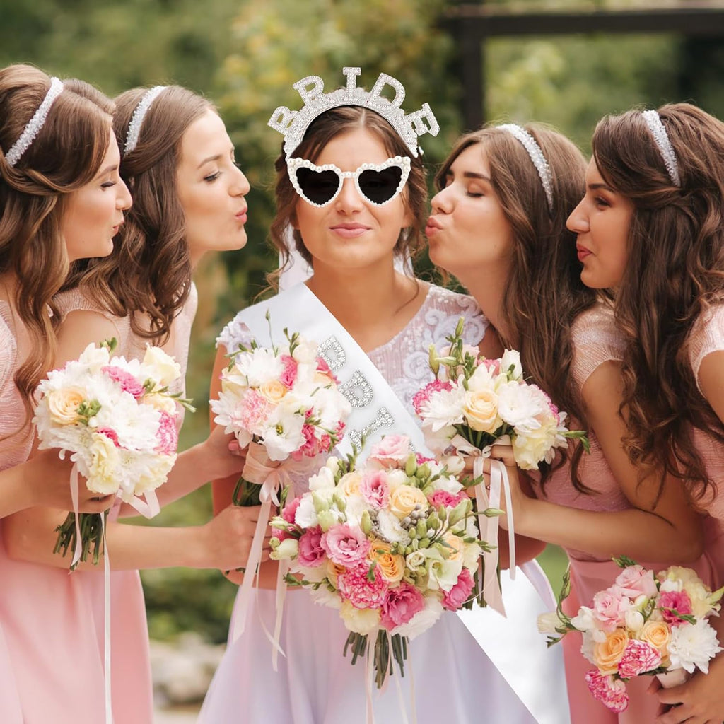 Bride Headband, Heart-Shaped Sunglasses & Sash