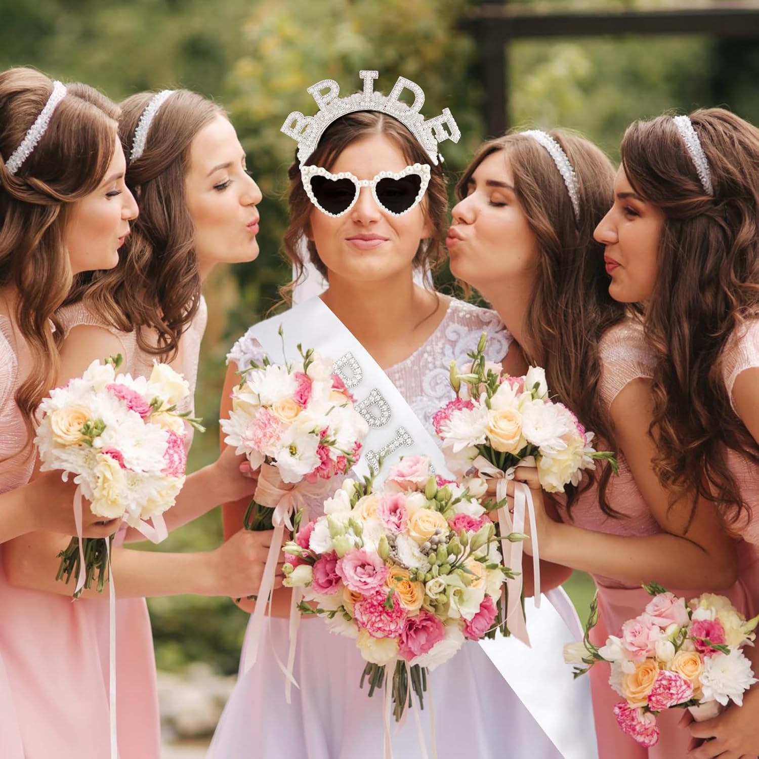 Bride Headband, Heart-Shaped Sunglasses & Sash