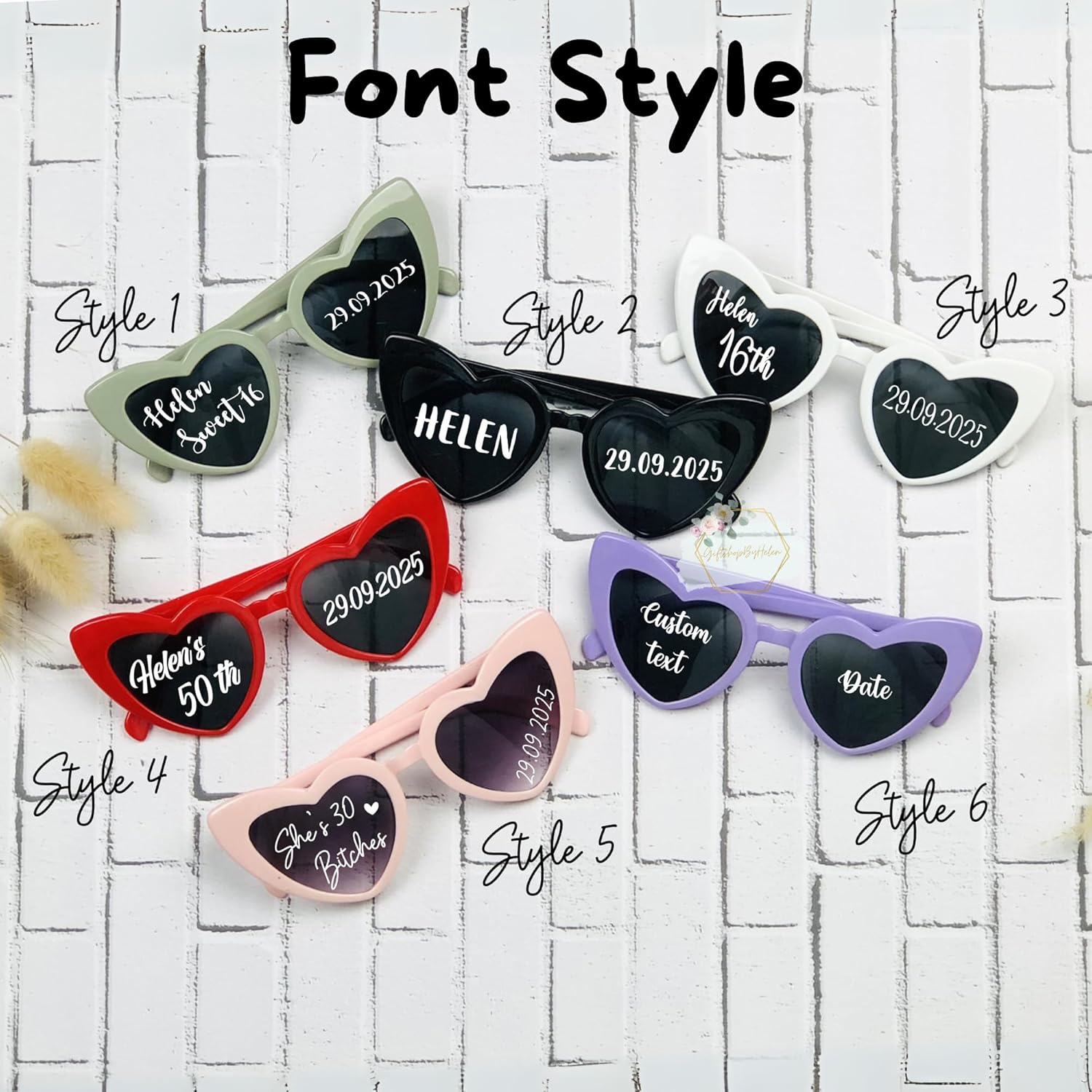 Personalized Text Lens, Heart Shaped Sunglasses