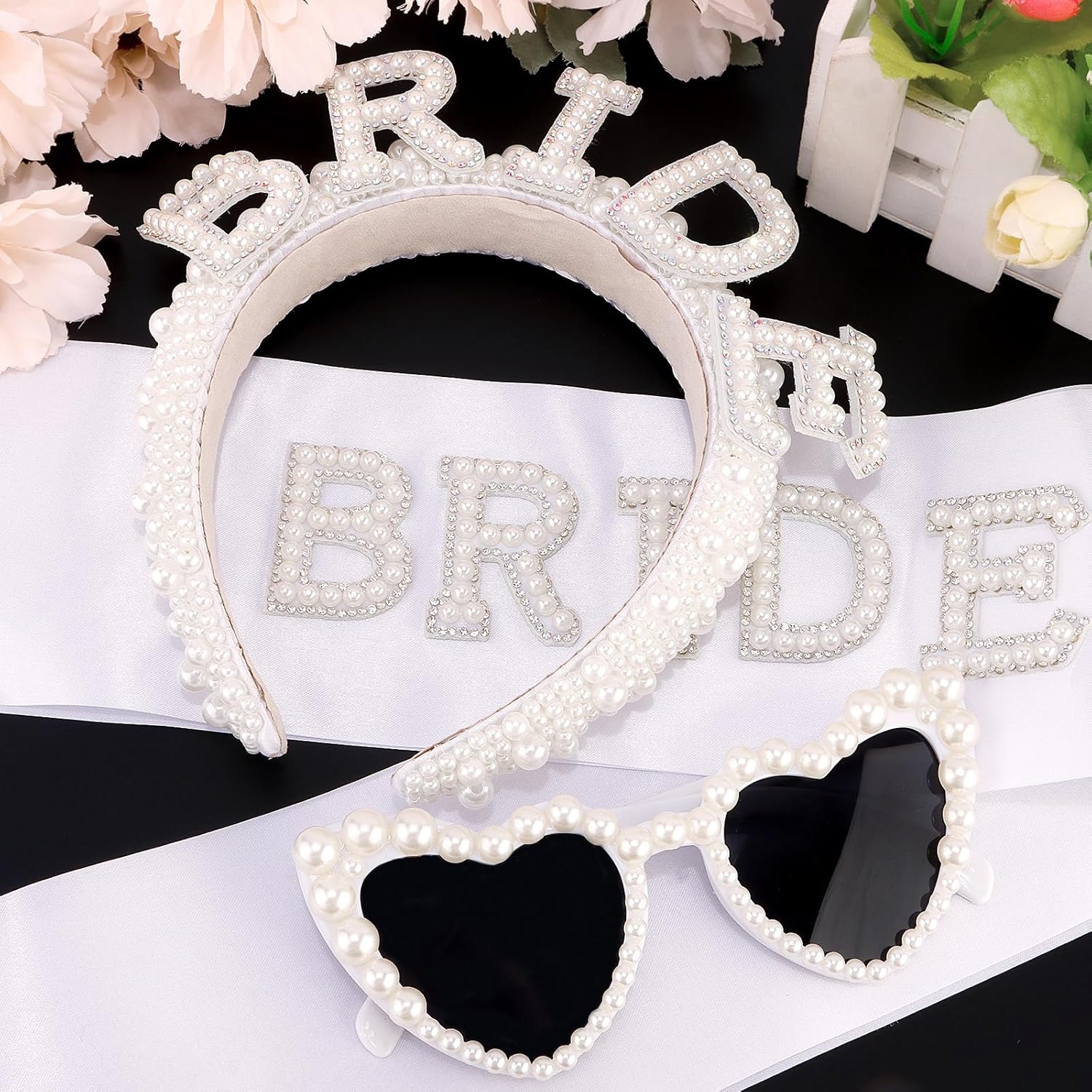 Bride Headband, Heart-Shaped Sunglasses & Sash